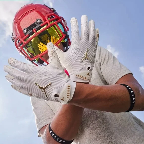 Jordan White and Metallic Gold Football Gloves - Picture 2 of 5